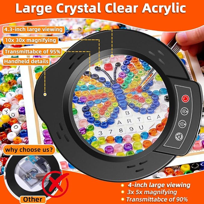 10X Magnifying Glass with Light and Stand, 2-in-1 Adjustable Swing Arm Desk Crafts Clamp Magnifier, Color Temperature LED Lighted Magnifierfor Close Work,Sewing,Crafts,Hobbies,Reading