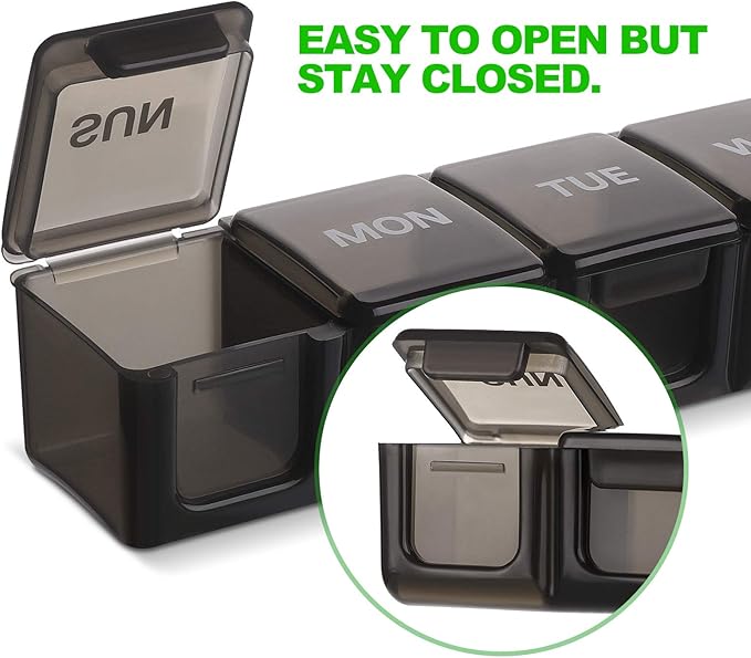 Pill Organizer XL Extra Large Weekly and Daily Pill Cases for Pills/Vitamin/Fish Oil/Supplements (Black)