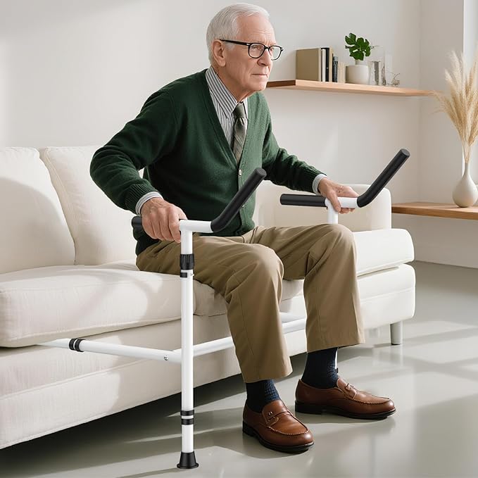 Stand Assist for Couch and Sofa with Support Legs, Height Width Adjustable Standing Aid for Elderly, Disabled, Patients and Seniors with Mobility Issues Portable Couch Handle for Chair (White)