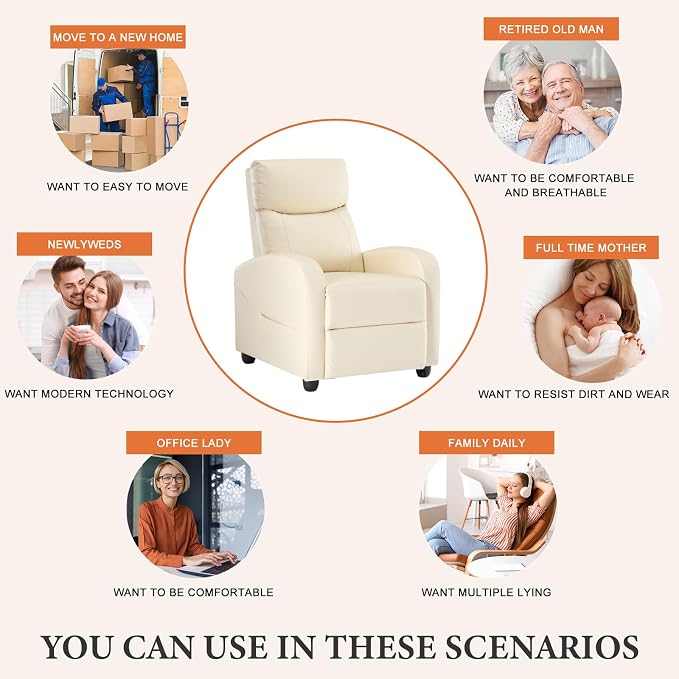 OLIXIS Recliner Chair for Adults, Home Theater Seating with Lumbar Support | Fabric Reclining Sofa for Adults, Sofa Chair Seat, Living Room, Recliners, Beige