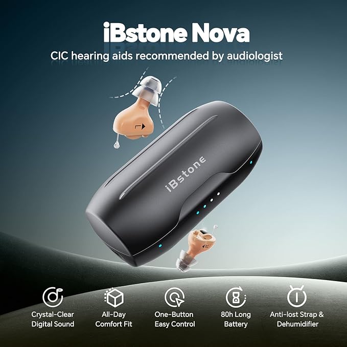 iBstone Nova Hearing Aids for Seniors Adults – Superior Sound Quality, Smart Noise Cancelling, No Feedback, Auto On/Off, Rechargeable, with Dryer Department & Anti-Lost Lanyard, Over-The-Counter
