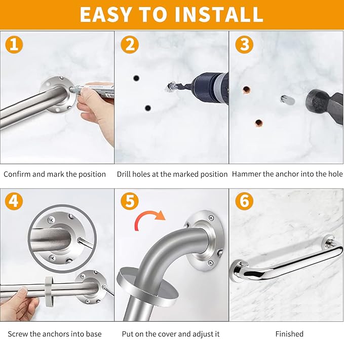 2 Pack Grab Bars for Bathroom, 18 Inch Chrome Stainless Steel Shower Grab Bar, Concealed Screw Balance Assist Safety Bath Handrail, 500lbs Support Shower Handle for Handicap, Elderly, Injury