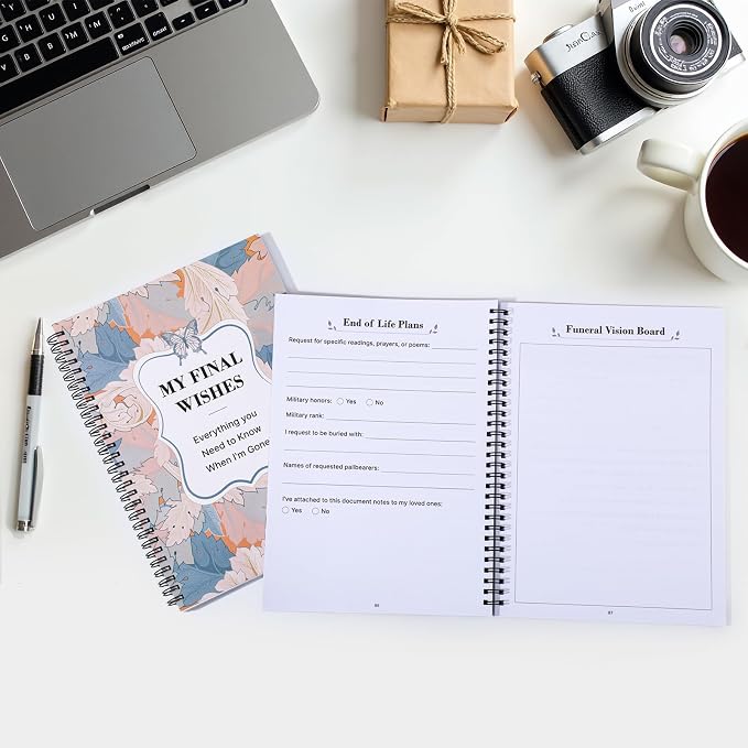 Thboxes My Final Wishes Planner, End of Life Estate Organiser Book, Leaves | Spiral Bound Notebook, 7.4 x 10.1 In, Possessions And Affairs Pages, When I Am Gone Notes, for Adults, Seniors, Families