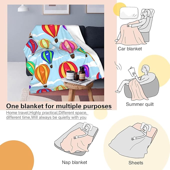 Hot Air Balloon Baby Blanket 30"x40" - Ultra Soft Flannel Throw for Infants & Toddlers - Cartoon Cloud Design - Lightweight Nursery & Stroller Blanket