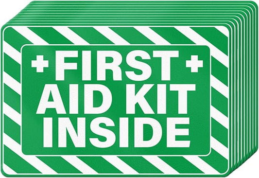 10 PCS Emergency First Aid Kit Inside Stickers 6 × 4 Inches | Vinyl, Strong Adhesion, Waterproof, Weatherproof, Self Adhesive, Peel and Stick, Ideal for Truck, Equipment, Business, Office