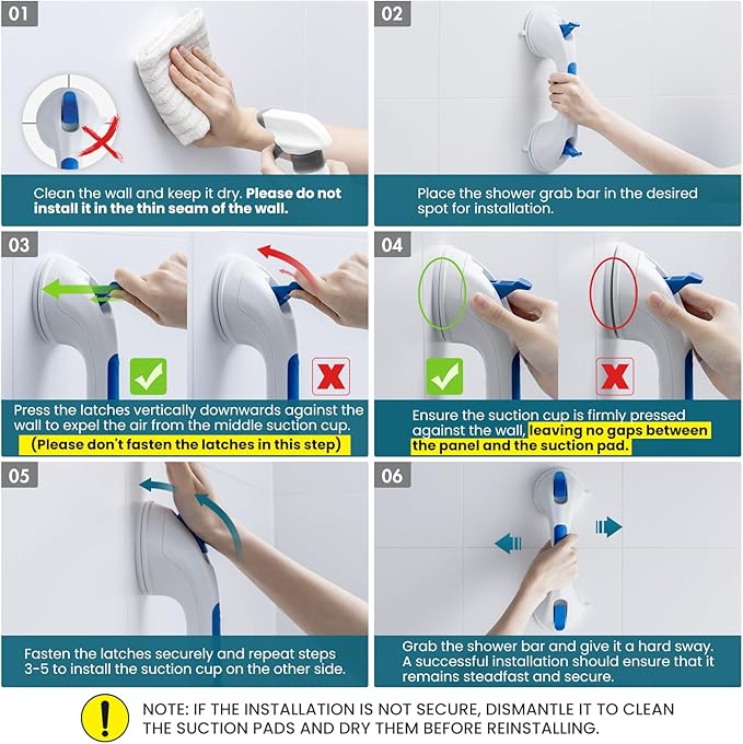 TAILI Shower Grab Bar Suction Grab Bars for Bathtubs and Showers for Elderly, Bath Handle for Seniors Bathroom Safety Handles for Elderly, Handicap Balance Assist Bath Grip No Drilling Removable