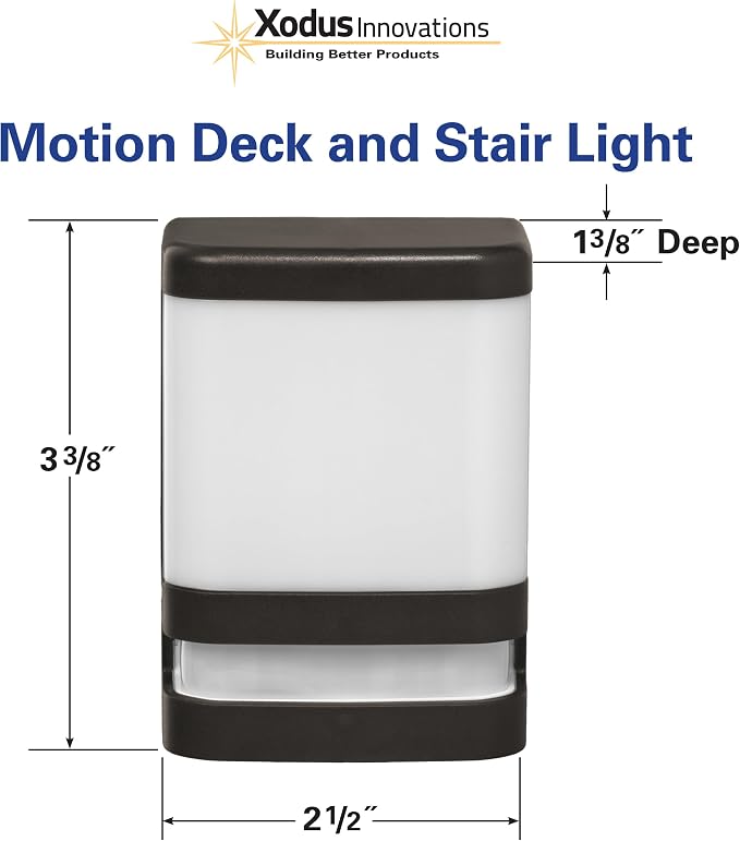 Xodus Battery Operated LED Deck & Stair Light, Motion Sensor, Black, 3 Pack | Illuminates steps for safer nighttime footing, motion-activated, weatherproof, indoor or outdoor use, low glow mode, timer