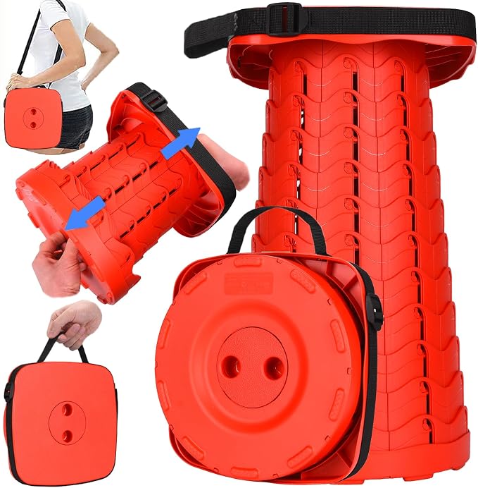 Fishboy Upgraded Collapsible Stool, 400lbs Max Weight, Lightweight But Sturdy, Portable Retractable Folding Telescoping Foldable Camping Stool for Adults Outdoor Fishing Hiking BBQ