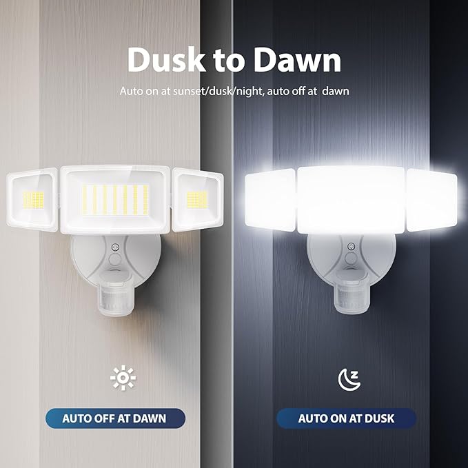 Onforu 3 Pack 75W Motion Sensor Outdoor Lights, 7000lm Dusk to Dawn Flood Light, LED Security Light with 3 Head, IP65 Waterproof Exterior Floodlight, 6500k Wall Light for Entryway Stairs Yard Garage