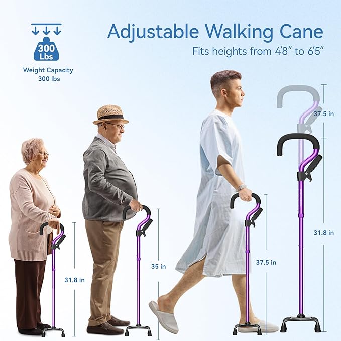 KingPavonini Canes for Women/Men with Second Handle, Foldable & Adjustable Walking Cane with 4-Pronged Base, Quad Cane for Stability, Standing, Balance, Leg Surgery Recovery