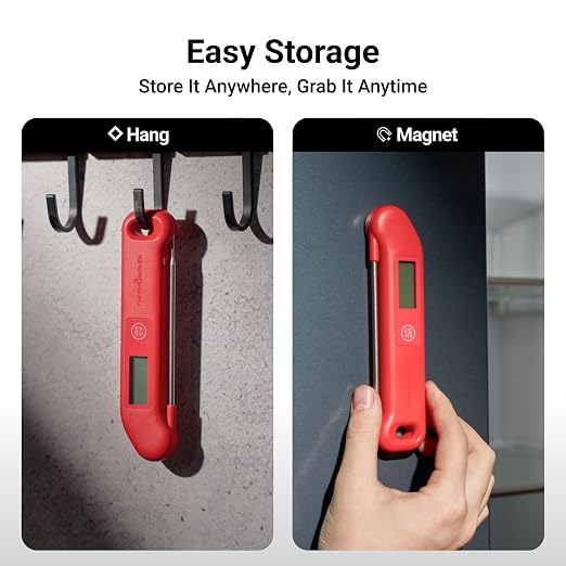 Professional Meat Thermometer Digital, ±0.5℉ NIST Certified Accuracy, Instant Read Food Thermometer for Cooking Grill, Fully Waterproof, Auto-Rotate Backlit Display, Motion-Sensing On/Off, Red