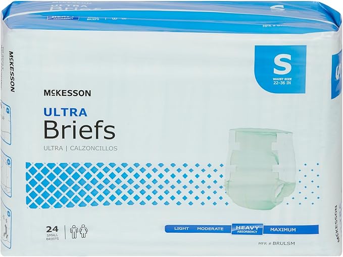 McKesson Ultra Briefs, [24 Count], Small, 22-36 in. Incontinence Adult Diapers, Heavy Absorbency, Unisex, Disposable, Elastic Leg Gathers and Contoured Fit for Men and Women