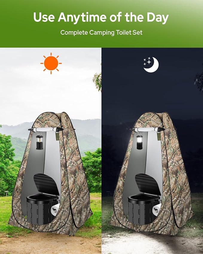 Portable Toilet Kit, Camping Toilet with Pop-Up Privacy Tent and Poo Gel Toilet Bags, Washable Portable Outdoor Showers Changing Rooms