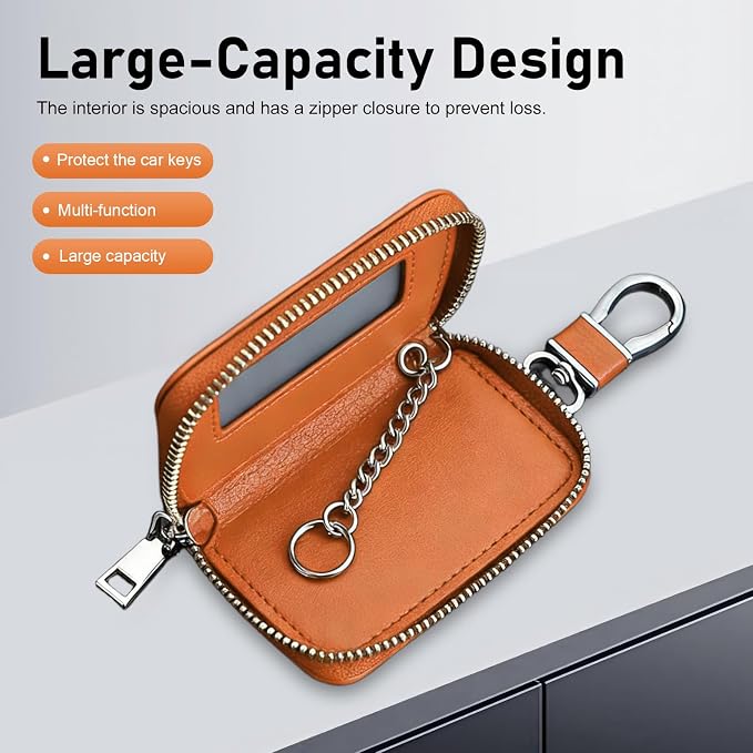 1PC Car Key Fob Case, Leather Car Key Holder for Purse, Automotive Smart Key fob Holder with Hook, for Remote Key Fob