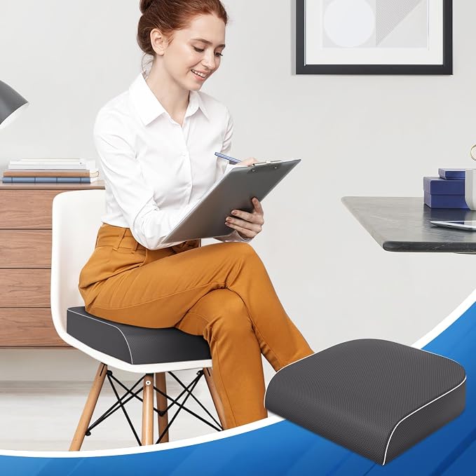 SweetSlubr Seat Cushion for Tailbone Pain Relief, Office Chair Cushion, Memory Foam Large Chair Pad with Non-Slip Cover for Soft Support at Office Chair, Car Seat, Airplane Grey/2X-Large
