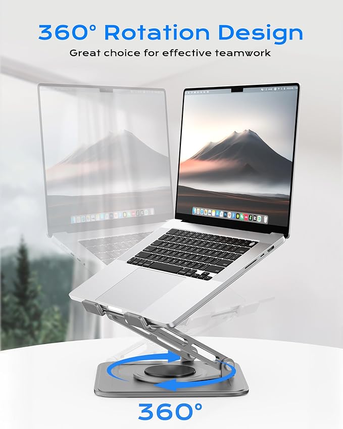 LOXP Adjustable Laptop Stand for Desk with 360 Base | Ergonomic Laptop Riser Mount for Desk Foldable Protable Computer Desk Fits with MacBook Pro Air