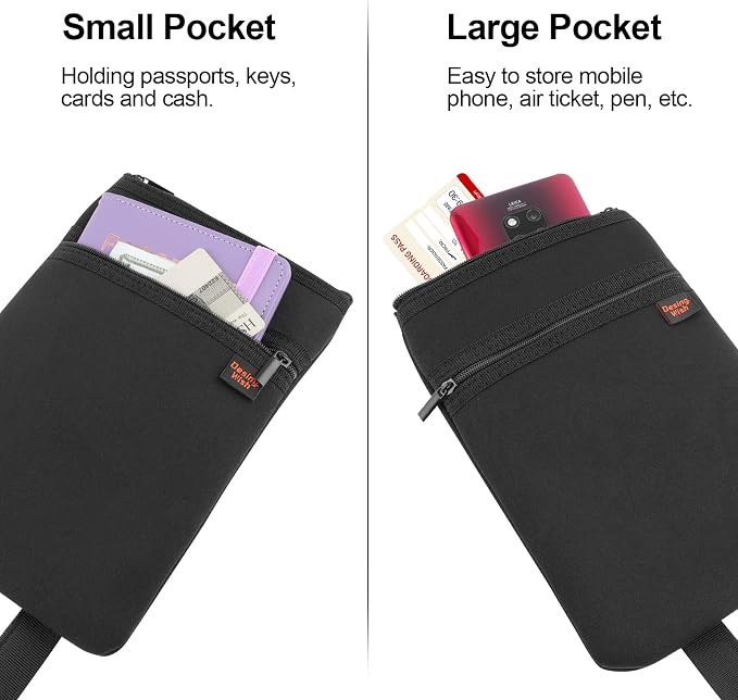 Neoprene Passport Holder Bag for Men Women Passport Pouch for Family Travel with Adjustable Shoulder Strap Travel Passport Case Bag - Black