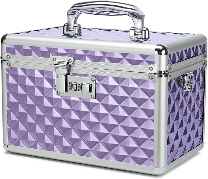 Storage Lock Box with Combination Lock, Lockable Medicine Storage Box, Empty First Aid Box, Security Lock Box, Multipurpose Locking Box for Home and Outdoor Use (Purple, Medium)