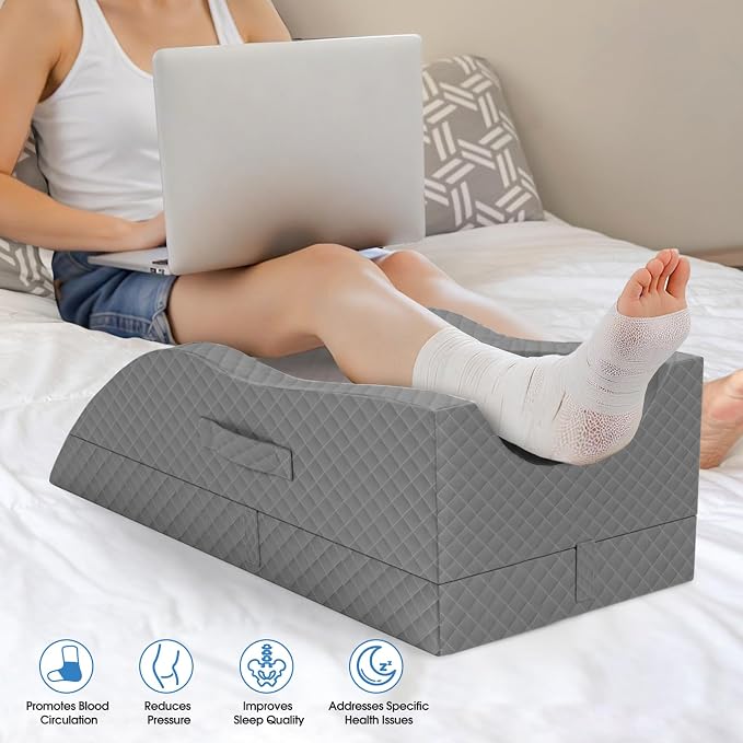 TranquilRelax Elevation Pillows for Leg After Surgery, Memory Foam Adjustable Wedge Pillow for Injury or Rest, Ankle Pillow for Sleeping Blood Circulation, Full Grey/Double Leg