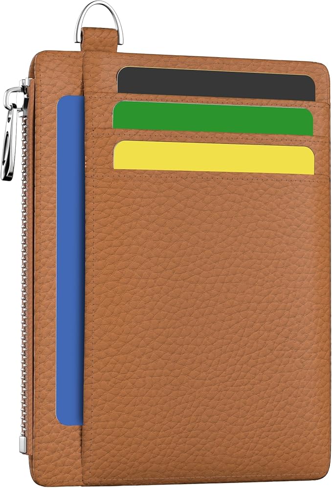 Hancynir Brown Minimalist Small Wallet Women Credit Card Holder RFID Slim | Zipper Pocket Wallet, Thin Travel Coin Purse, Ladies Women Mens Gifts, Cute Card Case, 6 Card Slots, ID Window, PU Leather