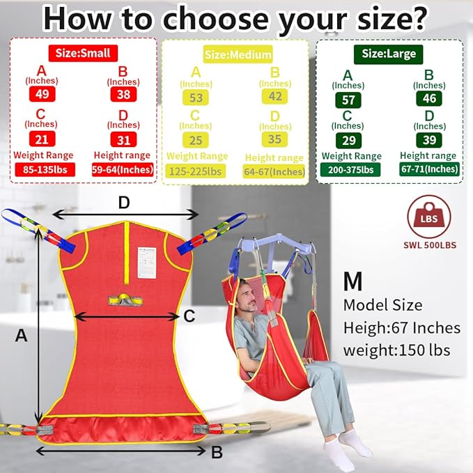 Universal Full Body Patient Lift Sling for Patient Lift or Transfer, Lift Sling with Mesh Fabric Suitable for Bedridden,Elderly or Disabled to Bathing