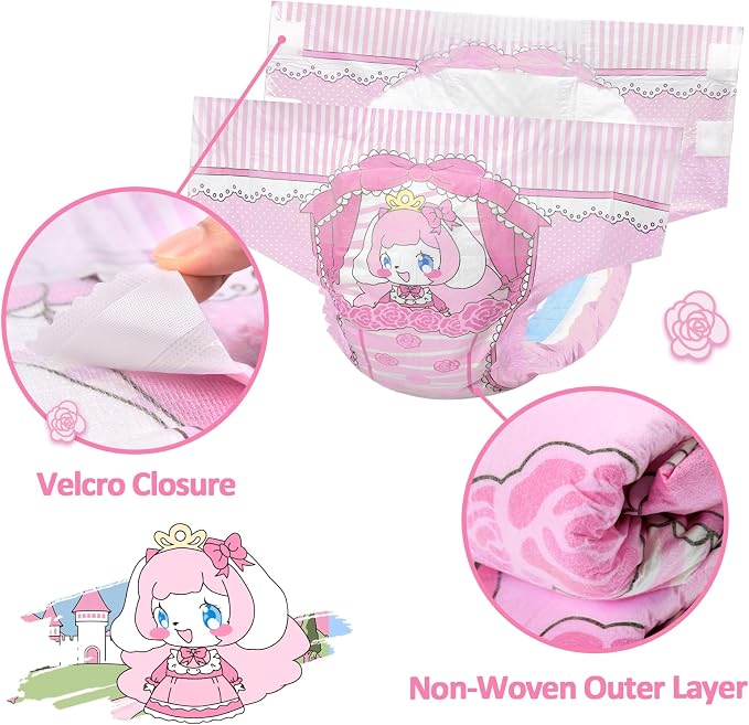 Littleforbig Adjustable Hook-and-Loop Fastener Closure Adult Printed Cloth Back Diaper 2 Pieces - Little Beauty (Medium 28"-38")