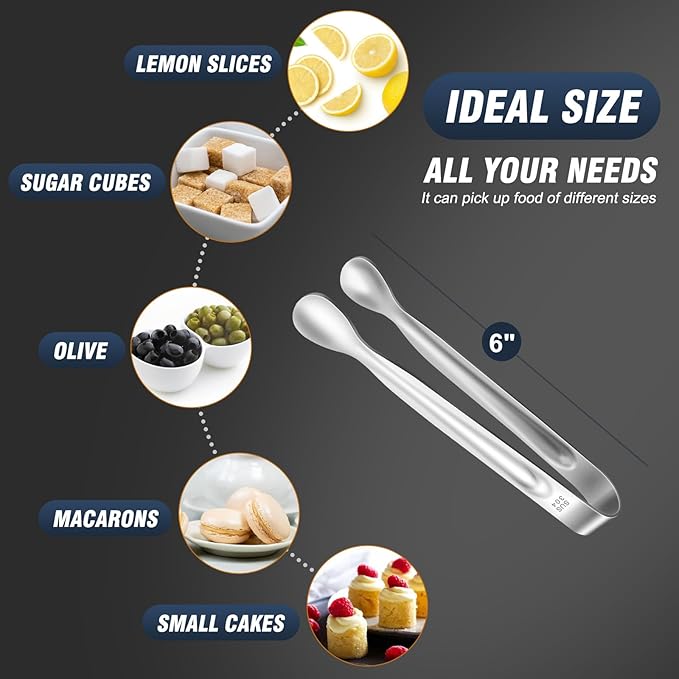 12 PCS Mini Serving Tongs, 6 Inch Small Sugar Tongs, Stainless steel Small Kitchen Tiny Food Tongs for Serving Food, Coffee Bar, Tea Party, Desserts Party and Ice Bucket