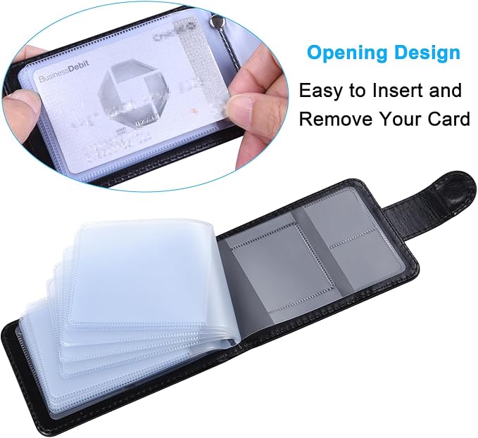 Wisdompro Credit Card Holder, RFID Blocking Wallet Debit Card Protector | Slim Leather Credit Card Organizer Case, Card Case with Magnetic Closure, 20 Card & 7 Memory Card Slots - Horizontal Black