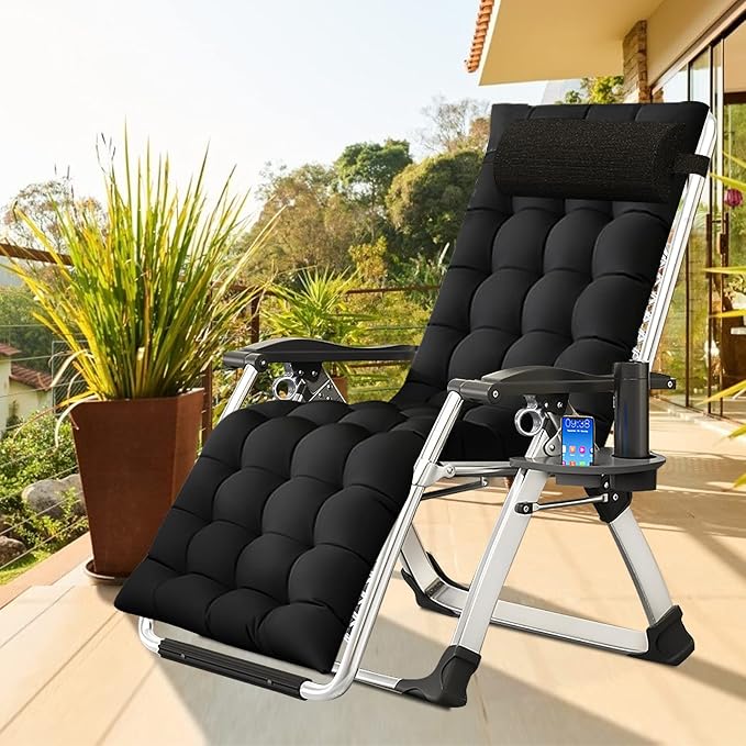 Comfy Folding Recliner Chair -Bedroom Living Room Chairs | Patio Lounge Chair with Removable Cushion for Indoor Outdoor