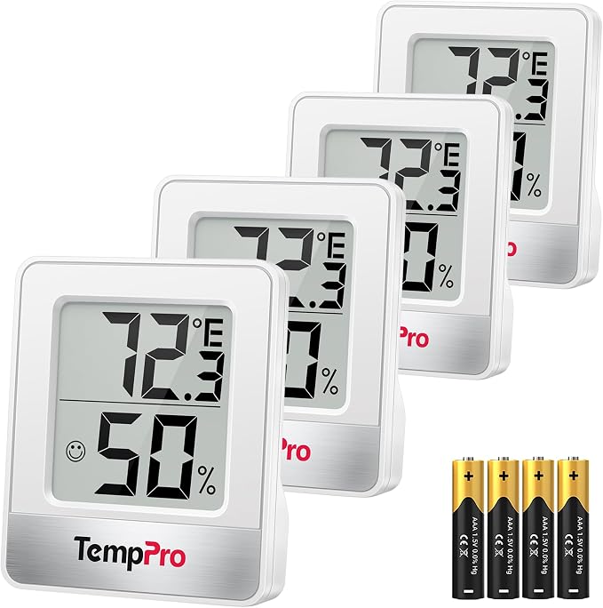 TempPro TP49 4 Pack Digital Hygrometer Indoor Thermometer | Humidity Meter Mini Hygrometer Thermometer with Temperature and Humidity Monitor Room Thermometer