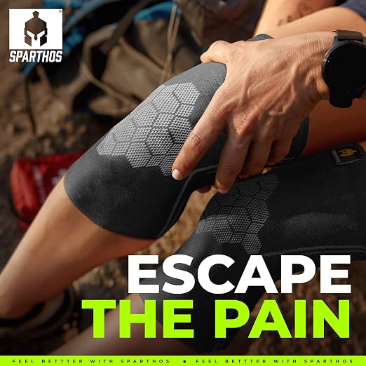 Sparthos Knee Compression Sleeves (Pair) - Support Sports, Running, Joint Pain Relief - Knee Brace Men Women - Knee Sprains Strains Arthritis Ligament Injury Recovery (Black-S)