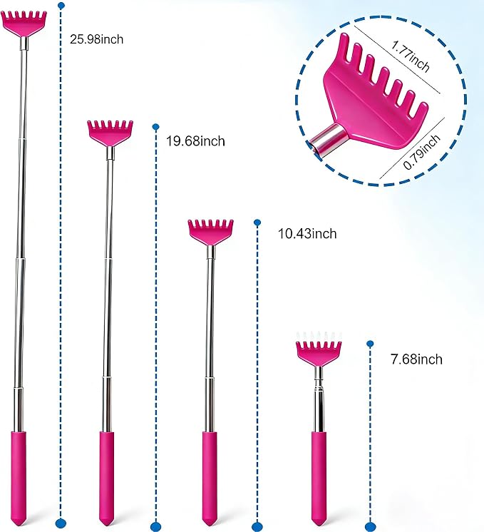 2 Pack Back scratchers Set,Stainless Steel Back Scratcher Extendable | Rubber Handles Stainless Heads,for Back,Neck,Shoulders,Beautiful Present Packaging Gifts for Thanksgiving,Christmas (Pink)