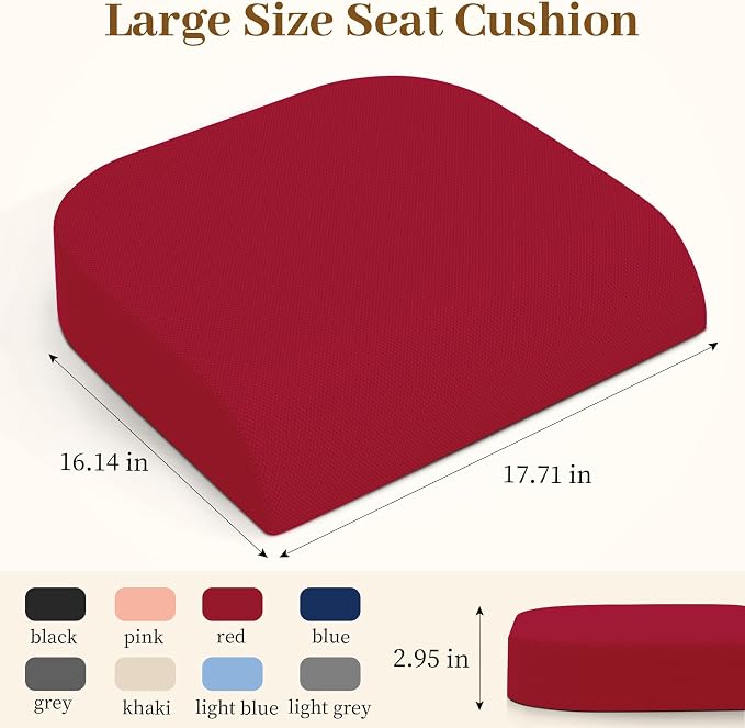 TranquilRelax Memory Foam Seat Cushion for Office Chair, 3-Inch, Red | Medium-firm Support for Long Sitting, Washable Mesh Cover, Non-slip Base, Perfect for Car Seats & Short Drivers