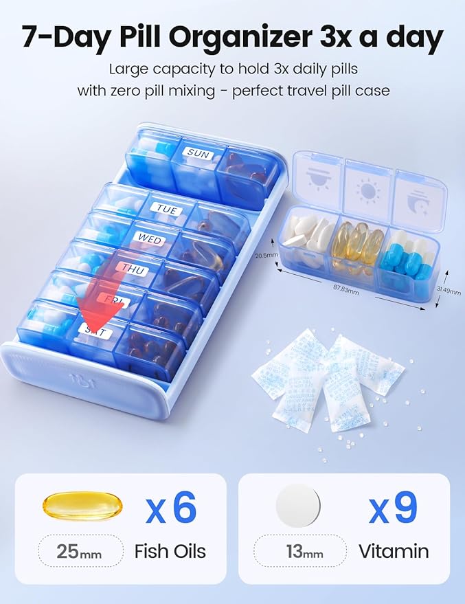7 Day Weekly Pill Organizer, Metal Travel Pill Case, Large Capacity Daily Cute Pill Box for Supplements, Pills, Vitamins and Medication-1