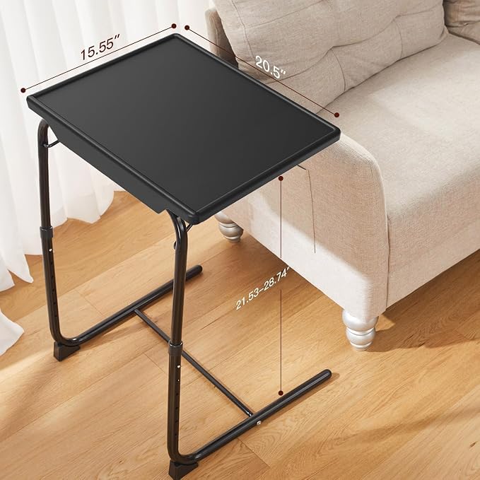 HUANUO Adjustable TV Tray Table - Foldable TV Tray with 6 Height & 3 Tilt Angle Adjustments, TV Dinner Tray with Cup Holder for Couch, Bed, Sofa and Chair (Black)