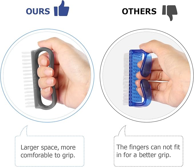 Larbois Handle Grip Nail Brush, Hand Fingernail Brush Cleaner Scrubbing Kit Pedicure for Toes and Nails Men Women