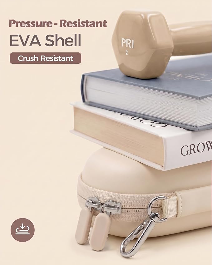 ProCase Hard Double Sunglasses Glasses Case for Men Women -Beige | Hard EVA Shell Shockproof Dual Eyeglass Case with Metal Hook Velvet Lining, Travel Zipper Organizer for Couple Gifts