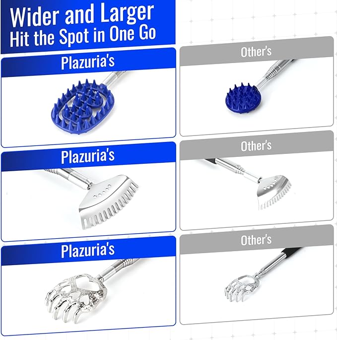 Oversized Back Scratcher Massager with 3 Detachable Heads, Stocking Stuffers for Men & Women, Extendable 30" Handle with Spikes, Rake & Bear Claw Heads (Navy Blue)