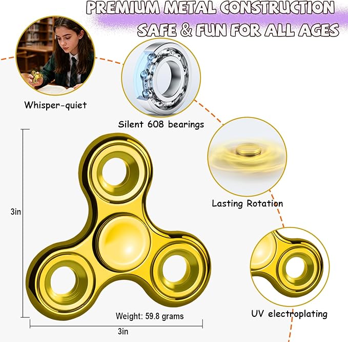 Fidget Toys Adults 5 Pack,Metal Fidget Spinner Stress Reducer,Fidgets for Adults & Teens & Kids Age 6+,Valentines Day Gifts