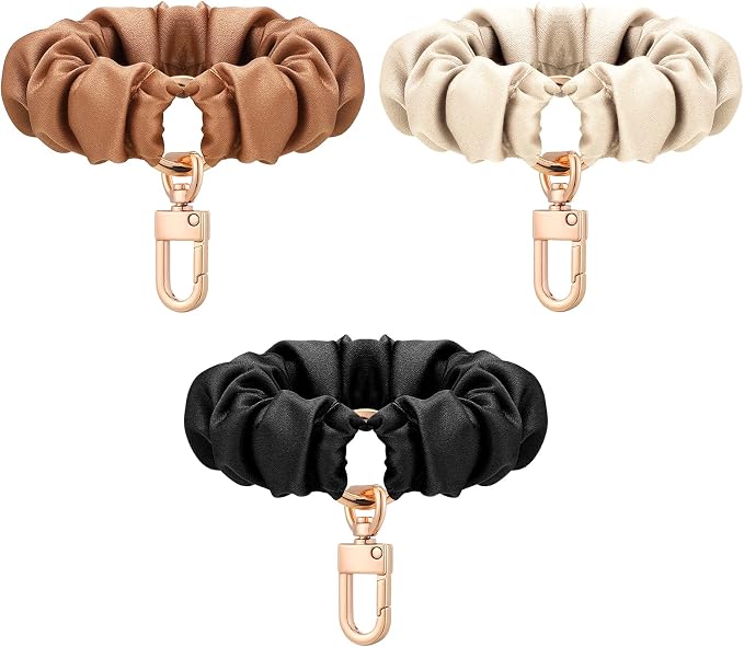 Jadive 3 Pcs Scrunchie Keychain Wristlet Cute Bracelet Stretchy Car Keyring Wrist Holder for Women Gym Travel Shopping