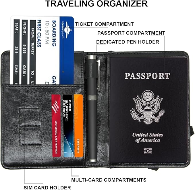 RFID Passport Wallet, RFID Passport Holder for Wallet, Essential Travel Anti-Theft Wallet Storage Case, Anti-Theft Protective Case, Black