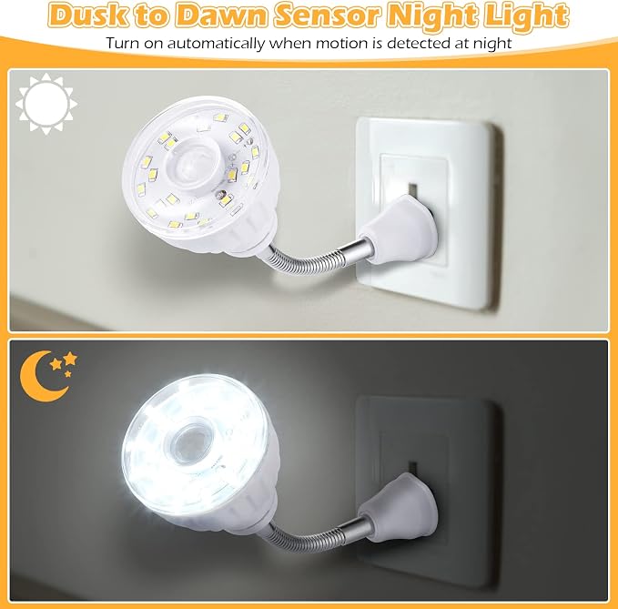3 Pack Motion Activated LED Night Light Plug in Sensor Light,Cool White | PIR Infrared Sensor, Smart Dusk Dawn Motion Detector Lamp, Flexible Rotating, for Hallway Stairway Garage Basement