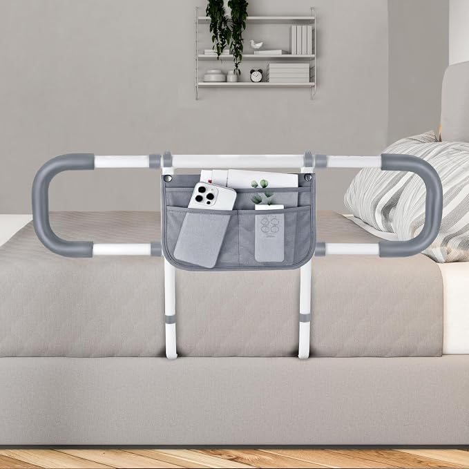 Bed Rails for Elderly Adults Safety - Extended Bed Assist Rail for Seniors - Adjustable Beds Side Rails Handle Support Bar Bed Guard with Storage Bag & Fixing Strap, Fit King Queen Full Twin Beds
