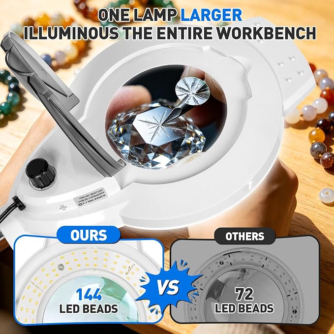 KIRKAS 12X 30X LED Magnifying Lamp with Clamp, 2,200 Lumens Dimmable Bright | 35in Adjust Swivel Arm Magnifying Glass with Light for Repair Reading Craft Needlework Workbench Magnifier Dust Cover White