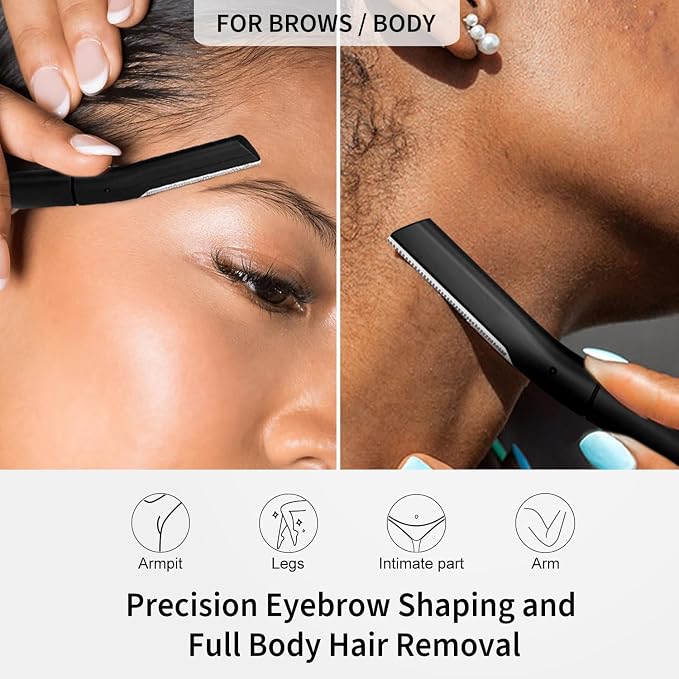 Dermaplane Razor for Women, Facial Razor, Peach Fuzz Remover, 10ct Black | Disposable Dermaplaning Tool for Facial Hair Removal & Exfoliation, Microblade Design, Easy Replacement for Home & Travel