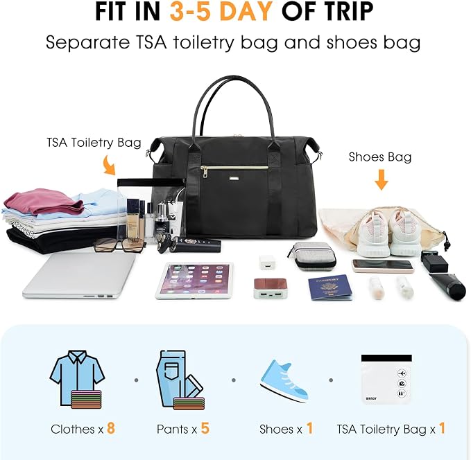 WANDF For Spirit Airlines Personal Item Bag 18x14x8 Underseat with Wet Pocket & Shoe Compartment & Tsa Approved Toiletry Bag