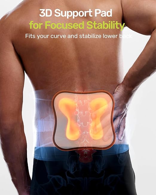 Rakiie Back Brace for Lower Back Pain Relief, 8X Powerful Lumbar Support with 3D Pad, Support Belt for Men Women, Breathable Back Support Brace with Adjustable Strap, Green Size S