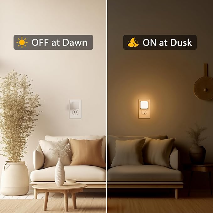 LED Night Light Plug into Wall, 2 Pack, Nightlights With Light Sensor Dusk to Dawn, 0.3W Square Plug in Night Lights for Kids, 3000K Warm White Night Light for Travel Bathroom Bedroom Kitchen