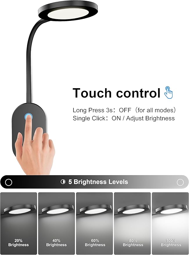 deeloop LED Wall Mounted Reading Light for Bed, Book Light for Wall Bedside Lamp with USB Output, 4 Hour Auto-Off Timer Lights，Eye-Caring Reading Lamp with 5 Dimmable 360° Rotation Headboard Light