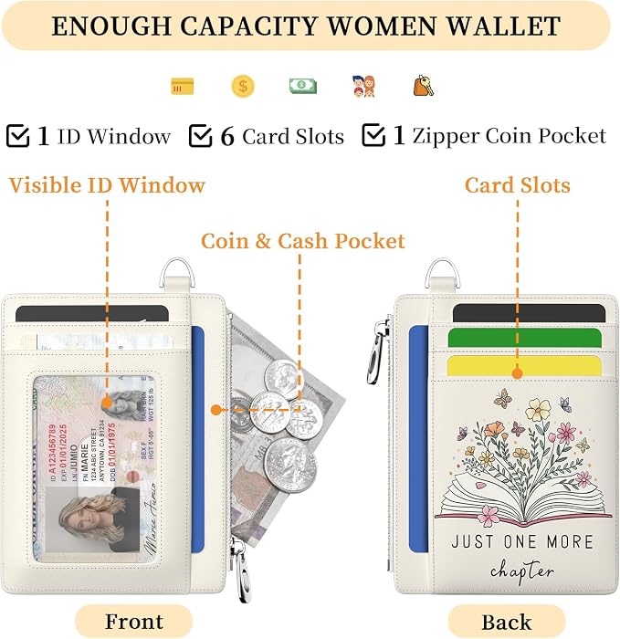 Hancynir Book Floral Flower Slim Wallet Women Credit Card Holder RFID Small | Zipper Pocket Wallet, Thin Travel Coin Purse, Ladies Women Gifts, Minimalist Card Case, 6 Card Slots, ID Window, PU Leather